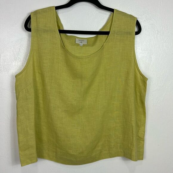 Kathleen Sommers Linen Sleeveless Round Neck Tank Top In Pistachio Size 0X - Picture 2 of 7